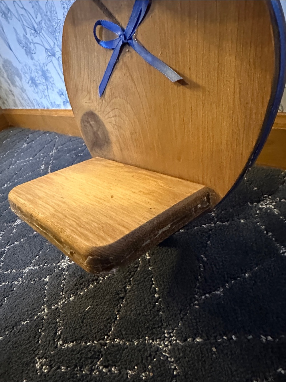 Wooden Heart Tiered Wall Shelf with Blue Ribbon Accents - Picture 7 of 12
